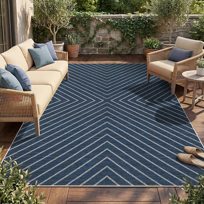 Garvee Easy Jute Rug 8x10 Washable Indoor Outdoor Rugs Non Slip Stain Resistant Modern Striped Neutral Patio Throw Carpets Green Area Rugs for Porch Kitchen Bedroom Living Room Backyard 8'x10'