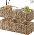 StorageWorks Wicker Toilet Basket Tank Topper, Toilet Paper Basket for Back of Toilet Tank Top, 3-Section Seagrass Storage Baskets for Shelves, 2-Pack