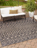 Unique Loom Outdoor Trellis Collection Area Rug - Tribal Trellis (5' 3" Square, Charcoal Gray/ Natural)