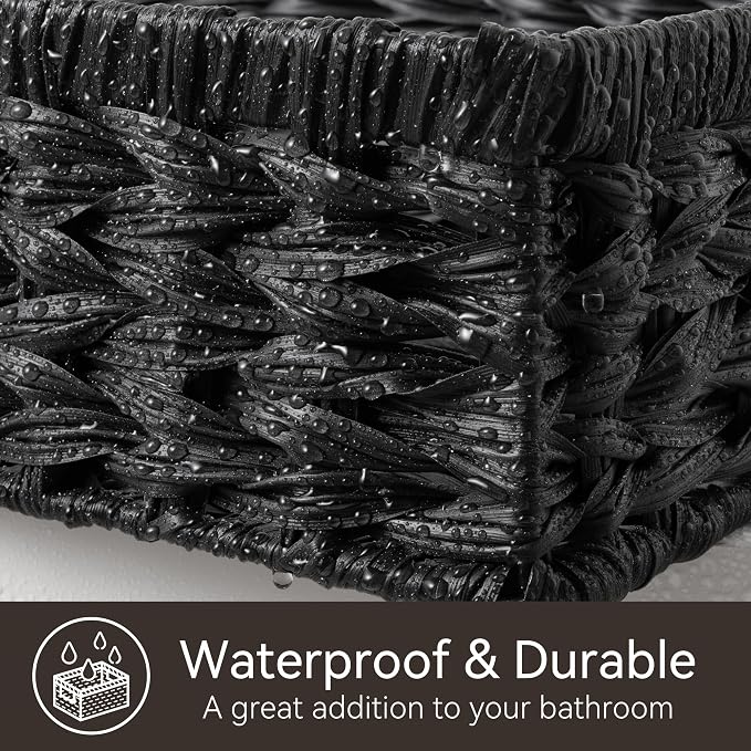 GRANNY SAYS Wicker Basket for Organizing, Wicker Storage Basket for Shelves, Woven Basket for Pantry Storage, Shallow Basket, Black, 1-Pack