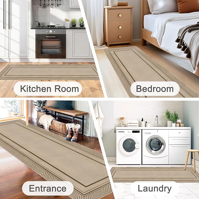 Capslpad 2x8 Hallway Area Rug, Faux Jute Geometry Line Entryway Rug, Farmhouse Washable Non-Slip Rubber Backing, Stain Resistant Low Pile Runners for Hallways, Kitchen, Bedroom, Laundry, Brown