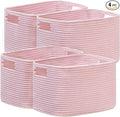 4 Pack Storage Baskets for Organizing, Shelf Baskets with Handles, Pink | 14.5"Lx9.8"Wx9"H, Woven Basket, Cotton Rope Basket, Toy Storage, Cube Shelf, Gift Baskets Empty, Home Decor
