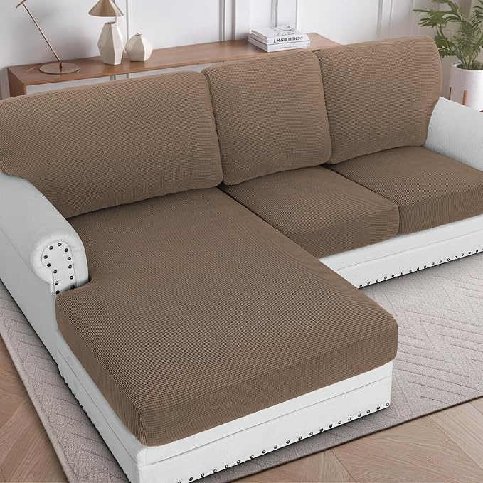 H.VERSAILTEX Sectional Couch Covers 3 Pieces Sofa Seat Cushion Covers L Shape Separate Cushion Couch Chaise Cover for Both Left/Right Sectional Couch (Seat Only: 1 Chaise + 2 Sofa, Macchiato)