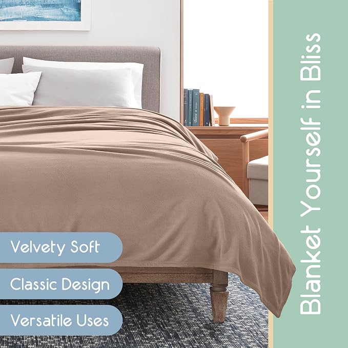 Twin Size Microfleece Blanket | Fleece Bed Blanket | All-Season Comfort| Supersoft Lightweight | Plush Throw Blanket for Bed Couch or Sofa | Pet-Friendly | Nutmeg