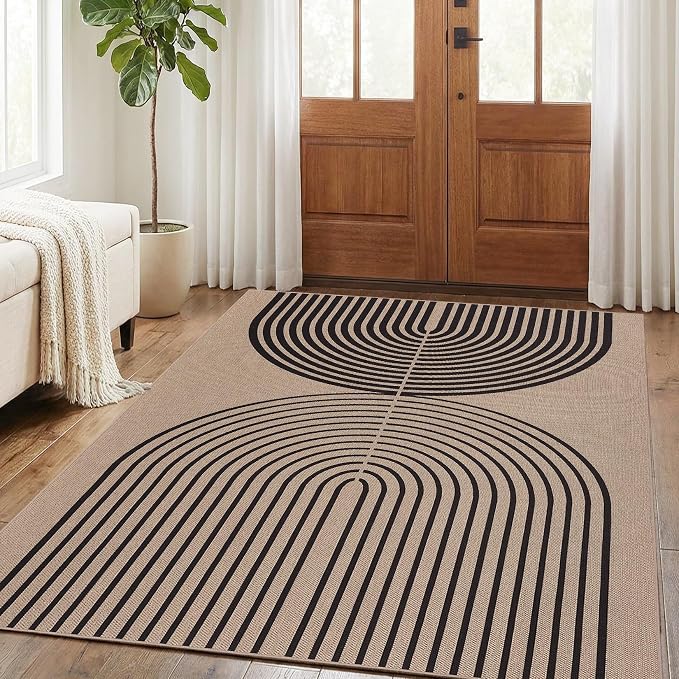 GarveeHome Modern Rainbow Easy Jute 4x6 Area Rug, Washable Rugs for Living Room Bedroom Kitchen Office, Non Slip Carpet for Entryway Backyard Sunroom