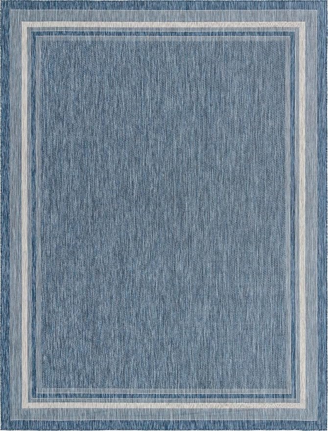 Unique Loom Outdoor Border Collection Area Rug - Soft Border (10' x 13' Rectangle, Blue/ Ivory)