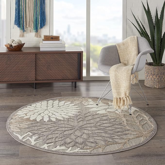 Nourison Home Aloha Natural 5'3" x Round Area Rug - Easy Clean, Non Shedding, Bed Room, Living Room, Dining Room, Kitchen (5' x Round)