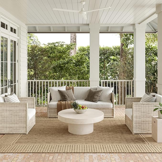 Nuloom Asha Light Brown/Ivory, 3'6" x 5', Casual, Striped Border, Soft and Cozy, High Traffic, Easy Clean, Durable Area Rug for Indoor/Outdoor Patio, Deck, Porch, Garden, Courtyard