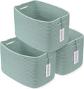 XUANGUO Woven Cotton Rope Storage Baskets 15x10x9.3" 3 Pack Green | Decorative rectangular storage baskets for shelves and closets; storage bins organize clothes, toys, books and nursery items.