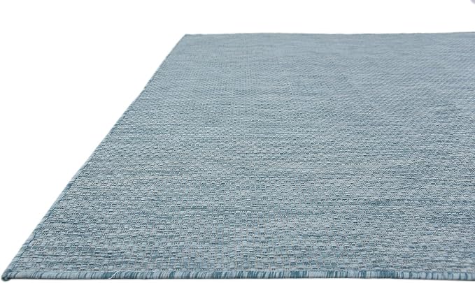 Unique Loom Collection Casual Transitional Solid Heathered Indoor/Outdoor Flatweave Area Rug (8' x 11' 4" Rectangle, Aquamarine/Ivory)