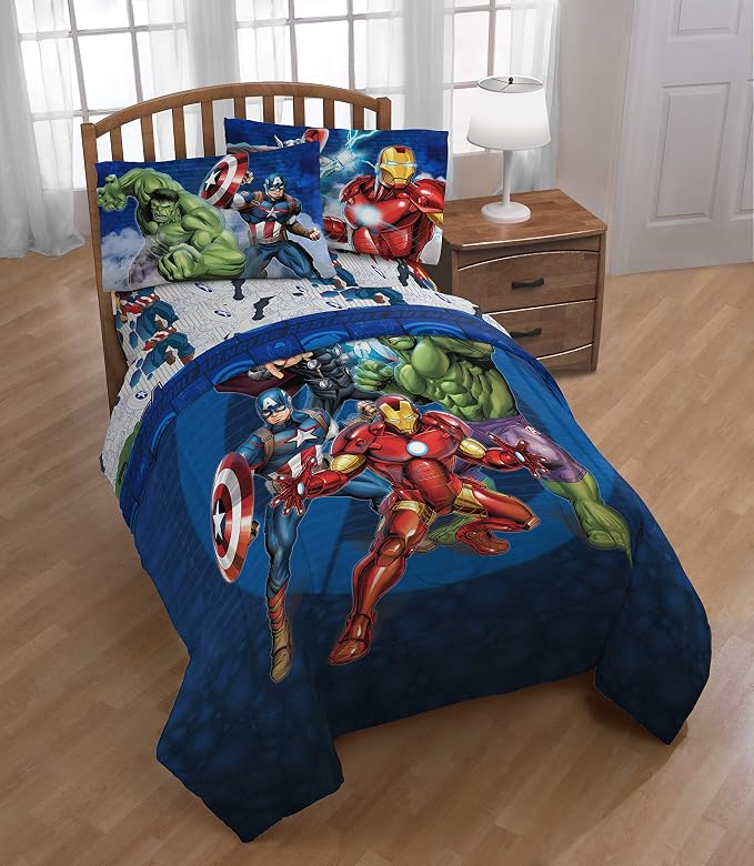 Marvel Avengers Kids Comforter Set, Full 5 Pc (Official Marvel Product) | Superhero Bed in a Bag; Captain America, Iron Man, Hulk, Thor; Reversible, Super Soft Machine Washable Microfiber