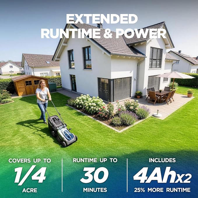 18-Inch 80V Max Brushless Cordless Push Electric Lawn Mower | Includes two batteries and charger; 296Wh total energy and 2-in-1 mowing for routine small-to-