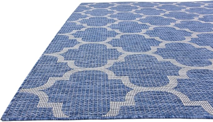 Unique Loom Outdoor Trellis Collection Area Rug (7' 10" x 11' 4" Rectangle, Navy Blue/ Ivory)