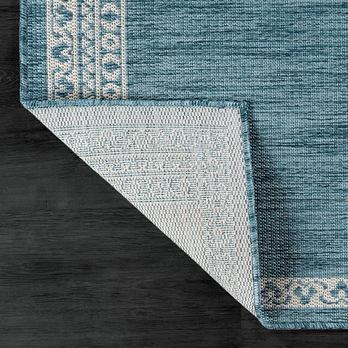 CAMILSON Outdoor Rug 8x10 Medallion Aqua Modern Area Rugs for Indoor and Outdoor Patios Kitchen and Hallway Mats Washable Porch Deck Outside Carpet (Medallion Aqua 8 x 10)