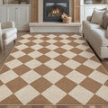 GarveeHome 9x12 Checkered Easy Jute Rugs for Bedroom Machine Washable Large Rugs Non-Slip Backing Modern Neutral Stain Resistance Carpets for Farmhouse Patio Dining Room Backyard Brown