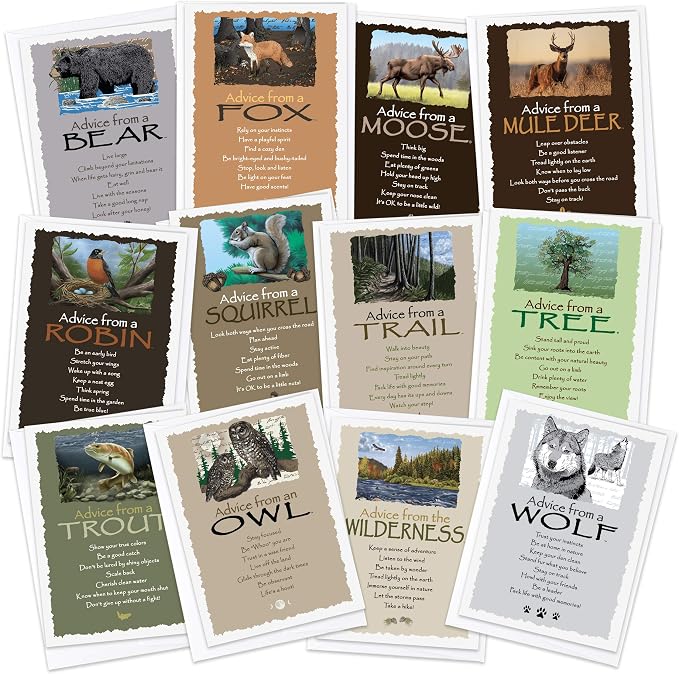 Advice From Nature Forest Woodland Greeting Card Set Wilderness, 12 Pack | Blank Inside Sustainable All Occasion Card Set, Printed in the USA on Replanted Cardstock