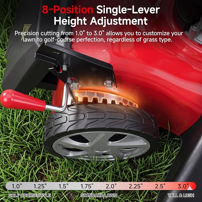 131cc Gas Lawn Mower, 18 Inch 3-in-1 Push Mower with Grass Bag | 3-in-1 Mulching, Rear Bag & Side Discharge; 50L Grass Catcher, Adjustable Cutting Height, Foldable Handle