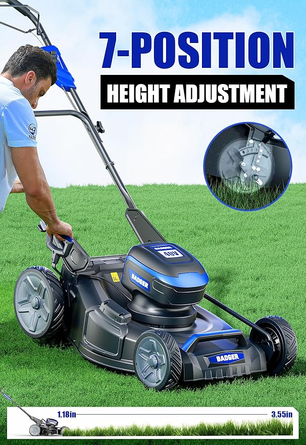 Wild Badger Power 40V 21-in Cordless Self-Propelled Lawn Mower, 2 Batteries | 21-in brushless self-propelled mower for larger lawns; 7 cut heights, 4-in-1 clippings and two 40V 4.0Ah batteries.