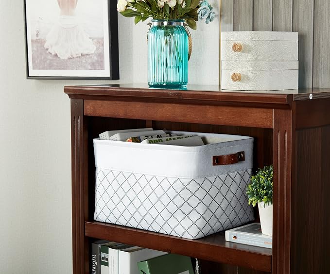 DECOMOMO Storage Bins, Fabric Storage Baskets for Shelves | 3 Pack Linen Closet Organizers for Toys and Nursery (Large, Checkered White)