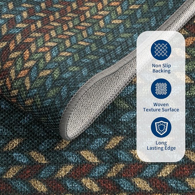 GarveeHome 5x7 Washable Rug for Bedroom Braided Easy Jute Living Room Rugs | Non Slip Modern Neutral Bordered Stain Resistant Indoor Throw Carpet for Nursery Kitchen Dining Room Entryway, Navy