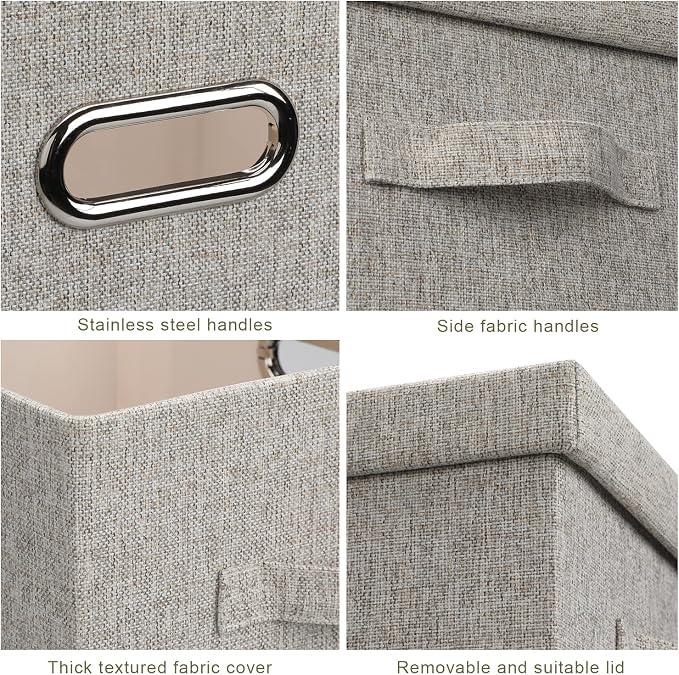 Graciadeco Medium 15" 21 Quart Collapsible Stackable Storage Bins with Lids, 3 Packs Beige Foldable Fabric Closet Boxes Heavy-duty Linen Cube Baskets Container for Bedroom Office (15 x 11 x 8) | 21 Quart 3 Pack Beige Collapsible Stackable Linen Fabric ...