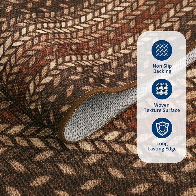 GarveeHome Easy Jute 3x5 Modern Braided Print Washable Rugs for Living Room | Indoor Non Slip Stain Resistant Small Area Rugs Living Room Bordered Throw Carpet Jute Rugs for Bedroom Kitchen, Tan