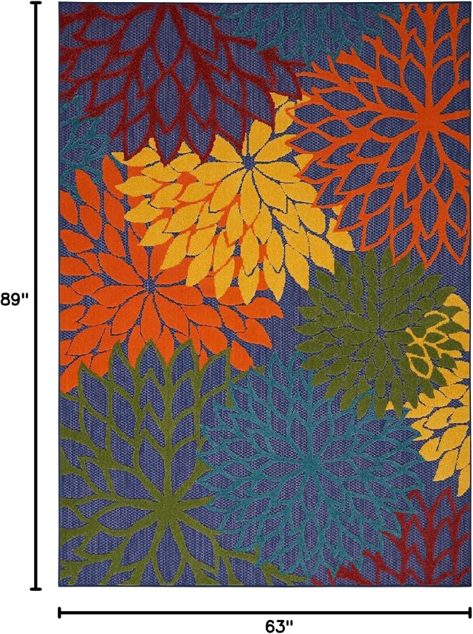 Nourison Home Aloha Navy Multicolor 5'3" x 7'5" Area Rug - Easy Clean, Non Shedding, Bed Room, Living Room, Dining Room, Kitchen (5' x 8')