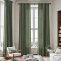 142 Inch Extra Long Curtain for Floor to Ceiling High Window Olive Green Linen Back Tab Curtains for Living Room Filtered and Breathable Semi Sheer Drapes Modern Farmhouse Boho Decor 52x142,2PCS