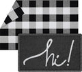 Geelin 2 Pcs 30'' x 18'' Doormat 43'' x 27.5'' Black and White Layered Rug for Front Door Mat Outside Entrance Welcome Door Mats for Indoor Outdoor Entryway Porch Decor(Hi)