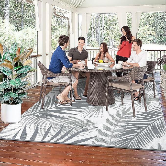 Outdoor Plastic Straw Rug - 6x9Ft Waterproof Reversible Patio Mat for Deck, Beach, RV, Camper, Backyard