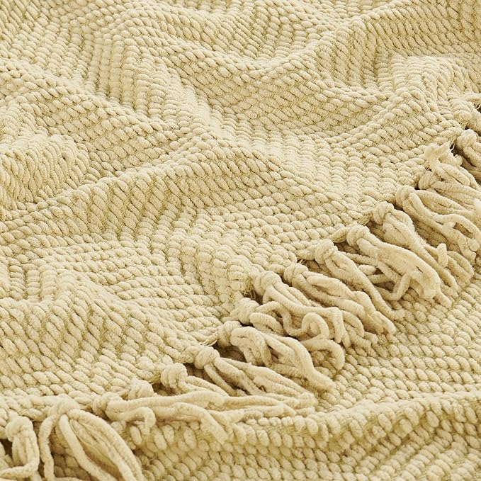 Home Soft Things Throw Blanket Knitted Tweed Throw 60'' x 80‘’, Light Camel, Super Soft Cozy Warm Comfortable Breathable Throw for Living Room Chair Couch Bed Sofa Bedroom Home Décor