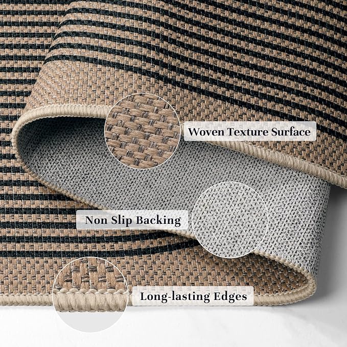 EDIMENS Easy Jute 2x3 Entryway Rug Door Mat Small Entry Rugs Indoor Outdoor | Non Slip Washable Rainbow Area Rug Farmhouse Low Pile Black Indoor Outdoor Doormat for Entrance Porch Doorway