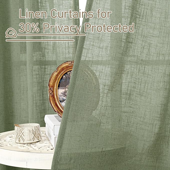 LAMIT Sage Green Linen Curtains 84 inch Length, Semi Sheer Light Filtering - Image 5
