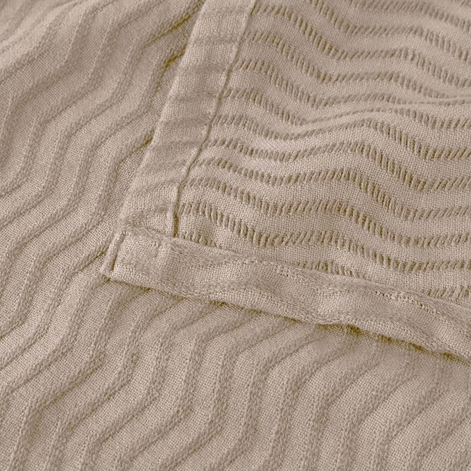 Superior JENA Cotton Blanket, for Picnic, Beach, Traveling or Camping, Bedroom Decor, Essentials, Cover for Bed, Couch, Lounging, Textured Jacquard, Modern Chevron Woven Blanket, Twin, Khaki