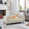 39.75 “x 22.5 “ Elevated Pet Sofa for Small Medium Dogs | Elevated Base | Breathable Linen Fabric | Armrest & Backrest | Plush Thick Cushion|Easy to Clean | Beige