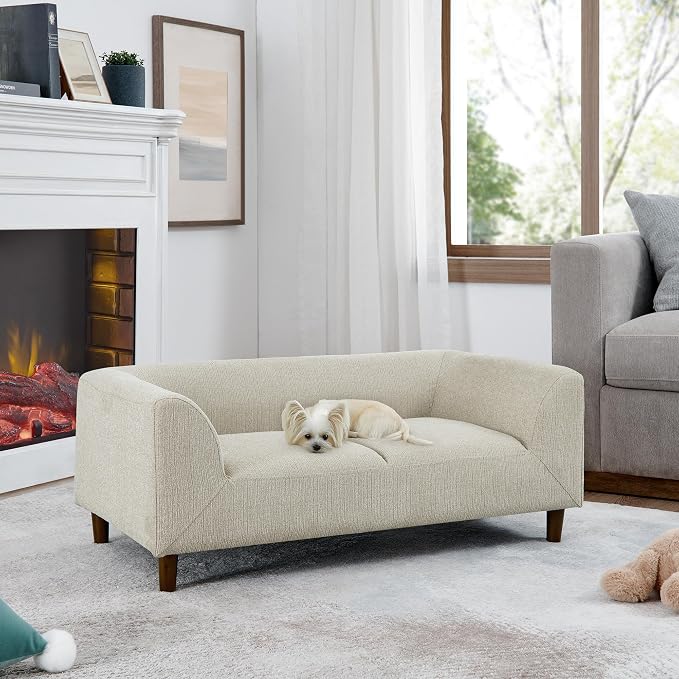 Dog Sofa Couch for Medium Dogs, 39" Memory Foam Dog Sofa Bed, Modern Elevated Pet Couch Bed with Wooden Legs for Medium Dogs, Beige Grey