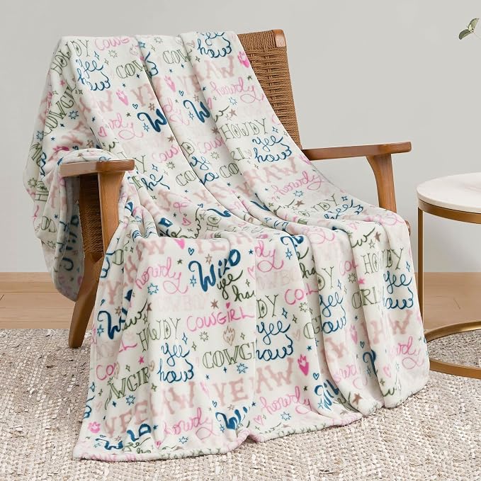 Jessica Simpson Plush 50"X60" Throw Blanket - Howdy Cowgal Beige