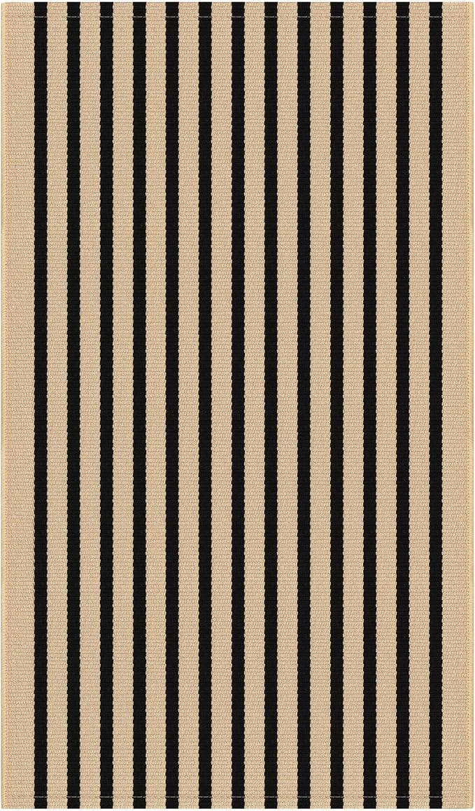 IOHOUZE Striped Area Rug 3'x5' Front Door Rugs Small Washable Area Rug for Front Porch, Spring Summer Welcome Door Mats Outdoor Indoor, Doormat for Entryway Porch Entrance, Tan/Black