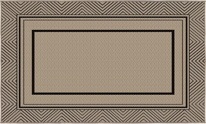Capslpad Faux Jute 3x5 Area Rug, Geometry Line Patio Rug, Washable Front Porch Rug, Farmhouse Non-Slip Entryway Rugs for Indoor Outdoor, Black
