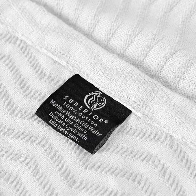Superior JENA Cotton Blanket, for Picnic, Beach, Traveling or Camping, Bedroom Decor, Essentials, Cover for Bed, Couch, Lounging, Textured Jacquard, Modern Chevron Woven Blanket, Throw, White