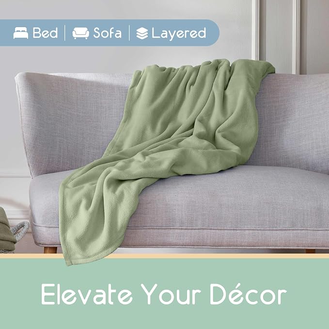 Full/Queen Size Microfleece Blanket | Fleece Bed Blanket | All-Season Comfort| Supersoft Lightweight Throw Blanket | Plush Throw Blanket for Bed Couch or Sofa | Travel Blanket | Pet-Friendly | Green