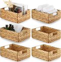 Bluewest Water Hyacinth Storage Baskets, Set of 6, Woven Bins with Handles | Organizer and laundry basket with carrying handles, designed as a rattan bin for shelves, closets and household essentials.