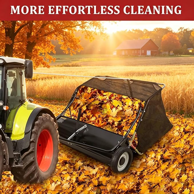 52" Heavy-Duty Tow-Behind Lawn Sweeper,27 cu.ft. Large-Capacity Grass & Leaf Collector for Tractors & ATVs, Adjustable Height with Easy Dump Rope, Efficient Yard Debris Removal for Lawn Care