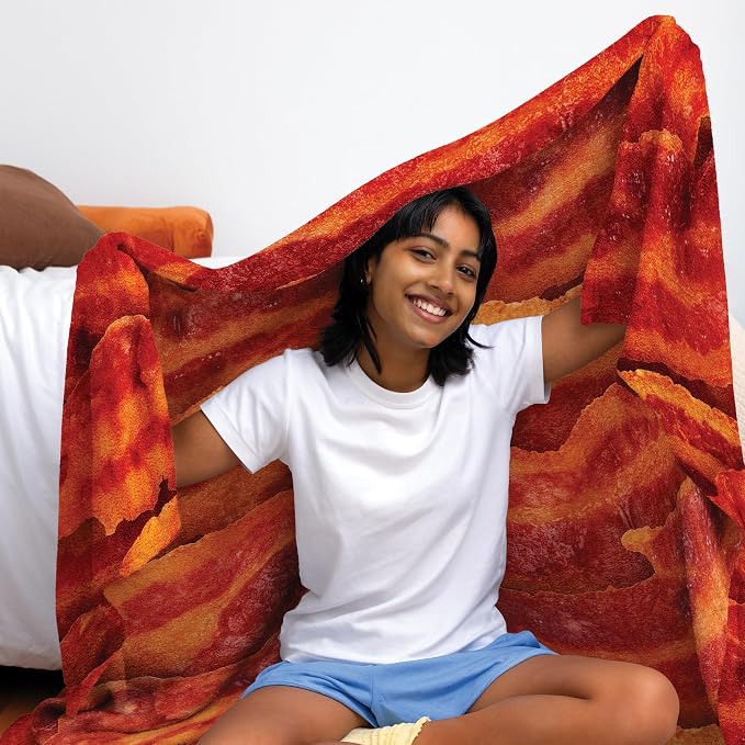 WHAT DO YOU MEME? Cozy Concepts Co. Bacon Comfort Blanket by Relatable - Cozy Throw for Room Decor, Everyday Lounging or Funny Gag Gifts for Teens - Includes 1 Giant 60" Bacon Blanket