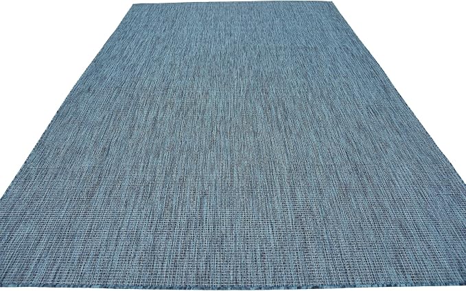 Unique Loom Collection Casual Transitional Solid Heathered Indoor/Outdoor Flatweave Area Rug (7' 1" x 10' Rectangle, Teal/Navy Blue)