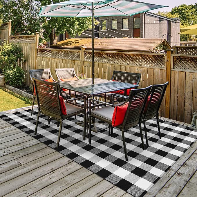 Buffalo Plaid Rug 5x8 Feet Black and White Checkered Area Rug Cotton Indoor Outdoor Washable Farmhouse Decor