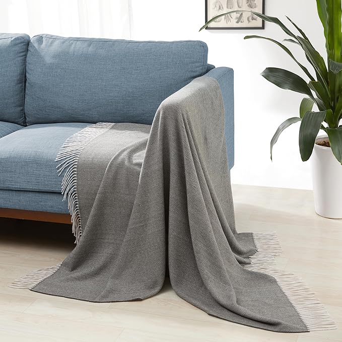 Amazon Basics Cozy Room Décor Throw Blanket, Lightweight, Recycled Polyester, Machine Washable, 50"x 60", Dark Gray and Light Gray Herringbone