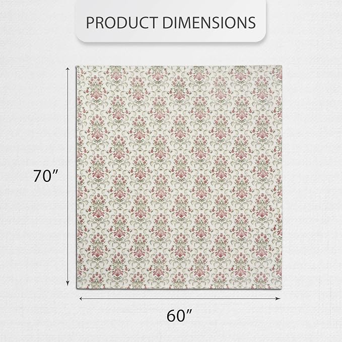 Oversized Plush Throw Blanket 60" x 70", Watercolor Damask Floral Green