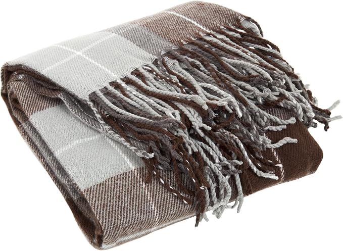 Bedford Home Throw Blanket - 50x60 Machine-Washable Cashmere-Like Throw for Sofas, Beds, and Chairs - Soft Blanket for Room Decor (Brown Plaid)