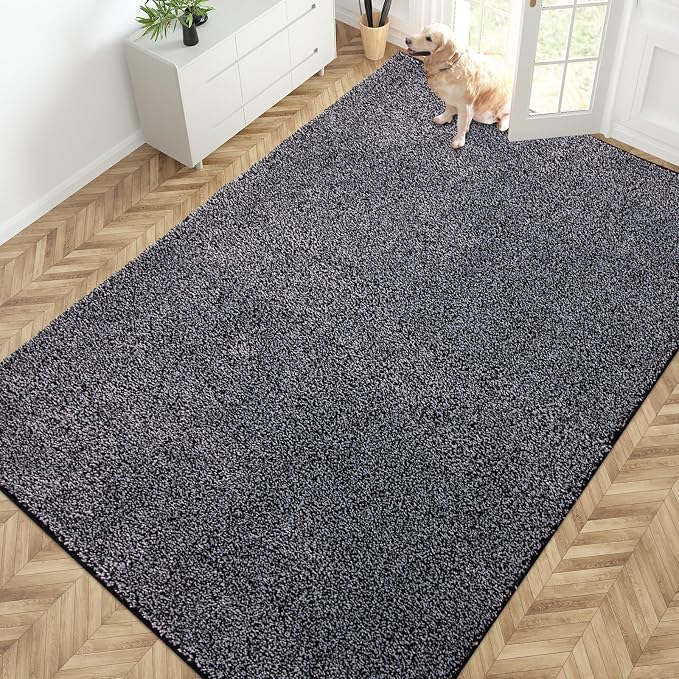PURRUGS Easy Care Area Rug 6ft x 9ft, Non-Slip Washable Entryway Rug, Stain Resistant Accent Rug for Hallway, Living Room, Bedroom and Mudroom, Bluish Grey-Black